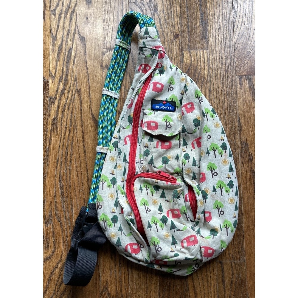 Kavu Rope Sling Bag Backpack Camper Campsite Trees Pattern Crossbody